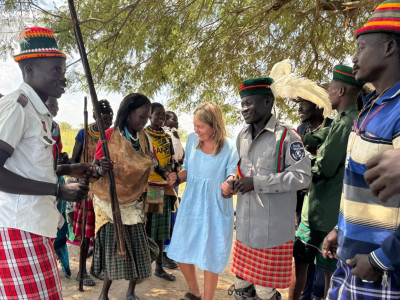 Rachel Bentley with community members in Karamoja